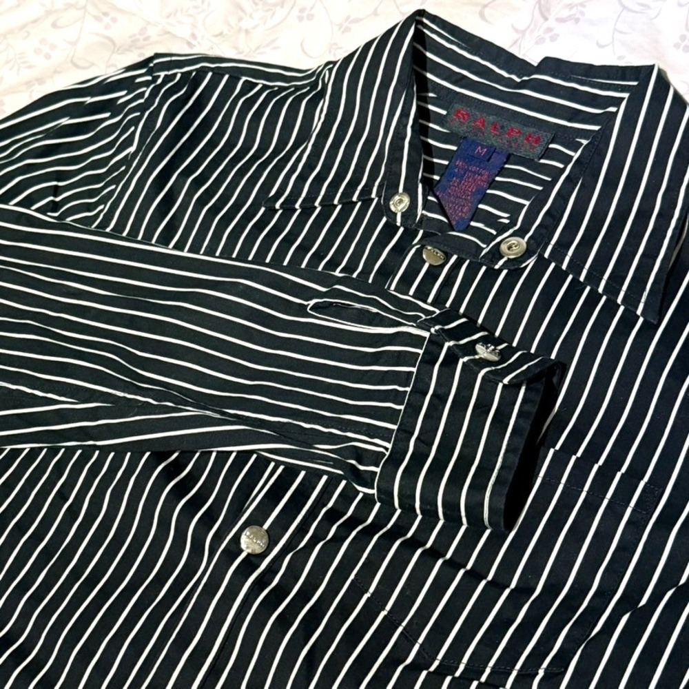 Vintage Ralph Lauren Striped Snap Front Cotton Lycra Shirt Mens Medium Retro Fit